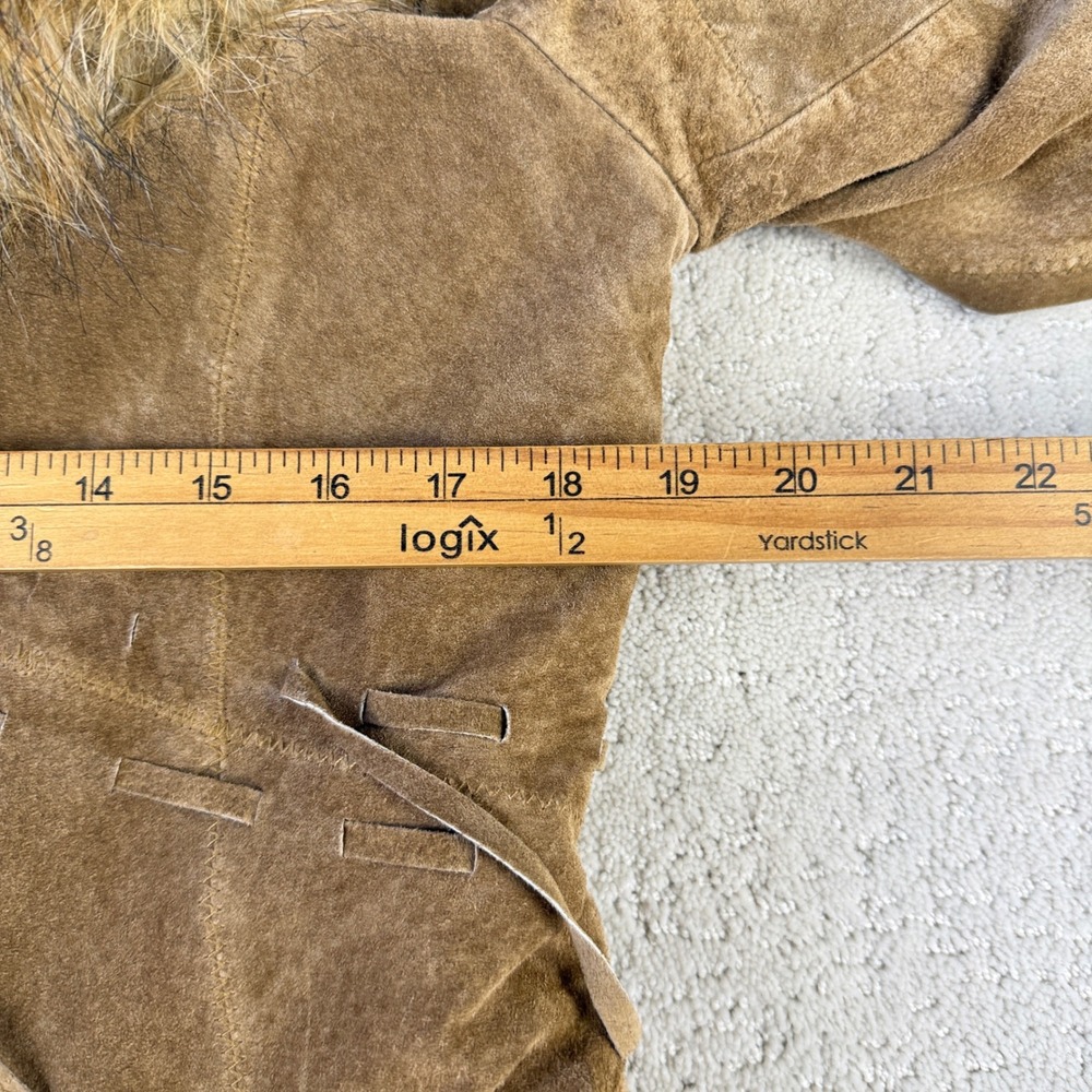 XOXO Leather Jacket Women Small Tan Faux Fur Trim Penny Lane Boho 64249 - Picture 15 of 16